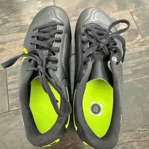 Nike Black and Neon Green Kids soccer cleats